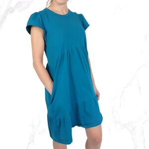 Time and Tru Turquoise Flutter Sleeve Tiered Dress S
